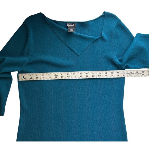 Rafaella Womens Teal Asymmetrical Neck Top L 3/4 Sleeves Office - Picture 5 of 6